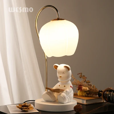 Candeeiro de mesa criativo urso branco LED candeeiro de mesa quarto estudo luz decorativa